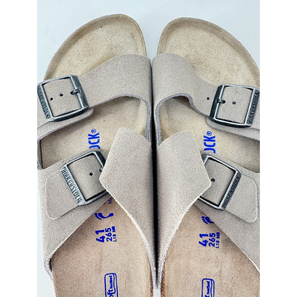 Birkenstock Arizona Men 41 8-8.5 Taupe Suede Soft Footbed Regular Sandals NWOB